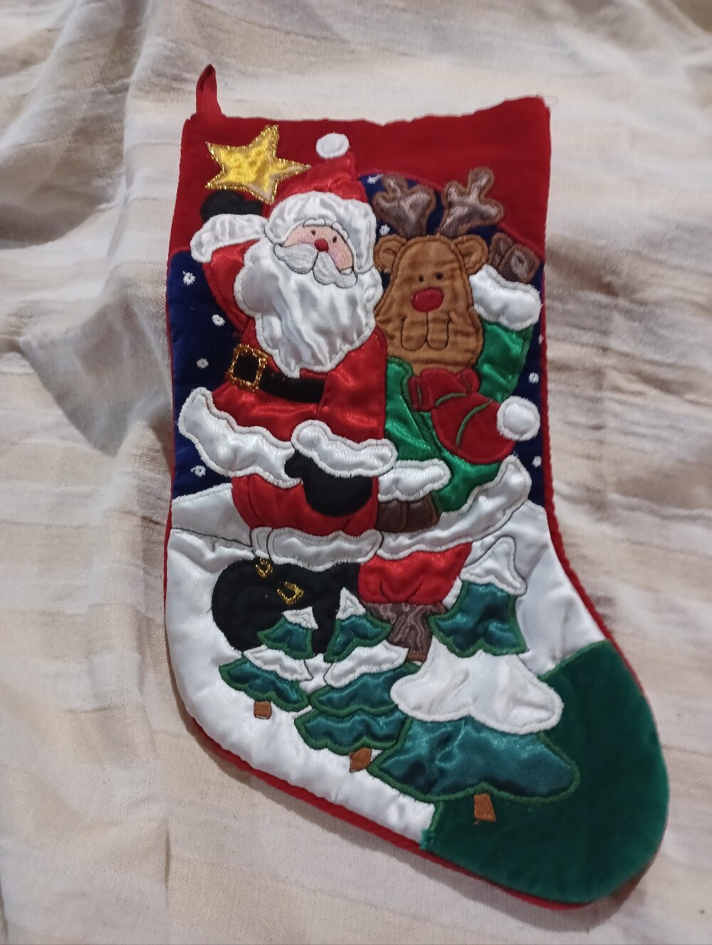 Festive Red Santa & Reindeer Holiday Stocking